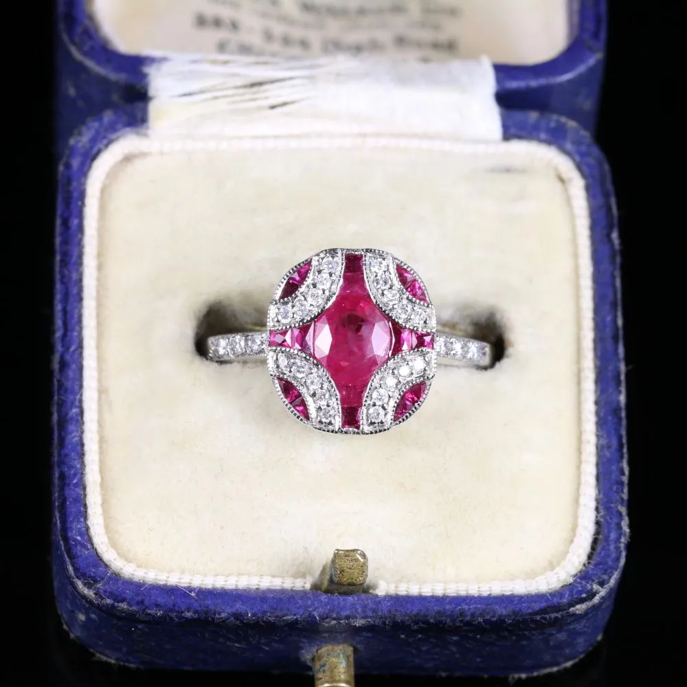 Ruby And Diamond Ring 18Ct White Gold Beautiful Cluster