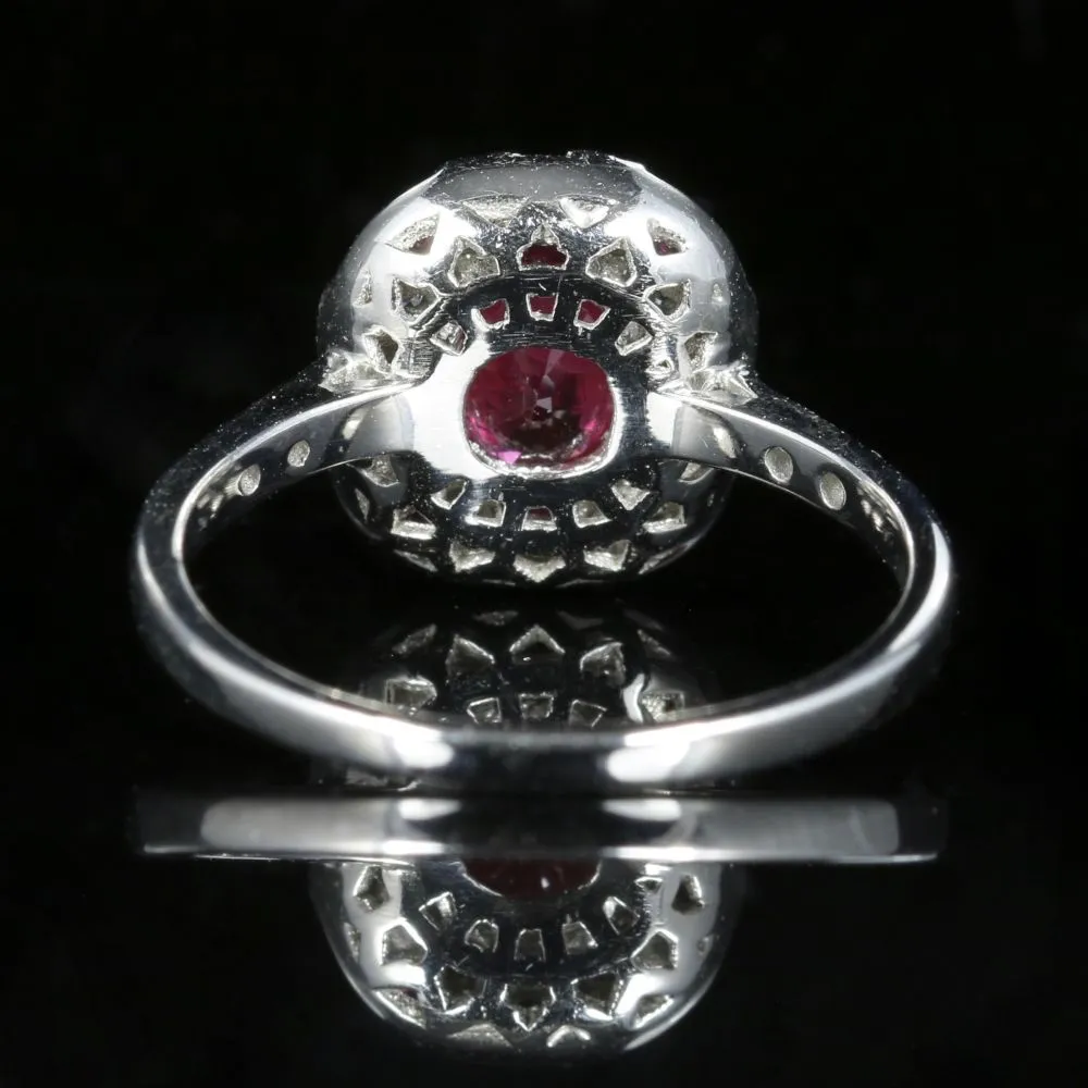 Ruby And Diamond Ring 18Ct White Gold Beautiful Cluster