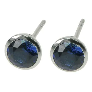 Sapphire Small Circle Solid 925 Sterling Silver Studs