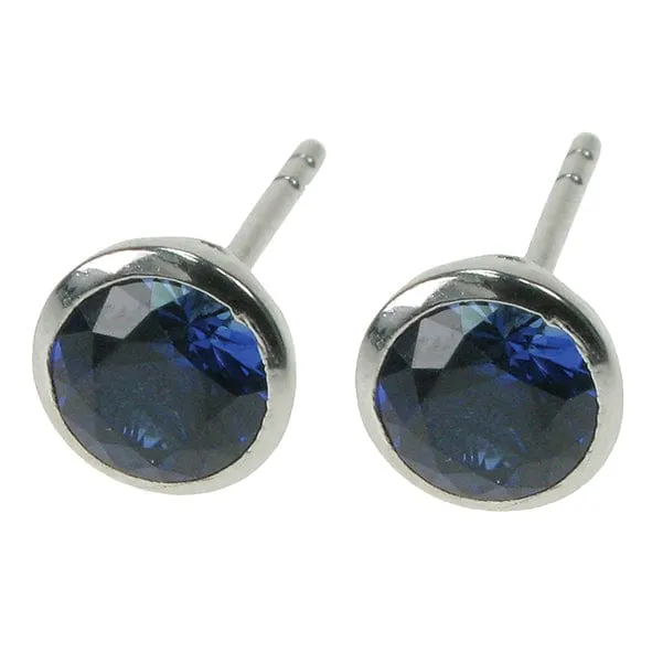Sapphire Small Circle Solid 925 Sterling Silver Studs