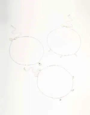 Silver Diamante Droplet Choker Necklaces 3-Pack