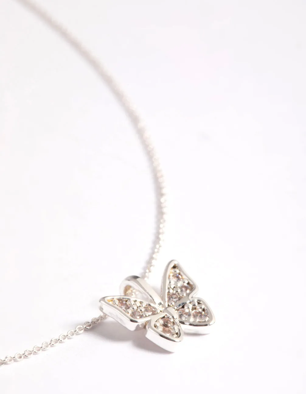Silver Plated Brass  Pave Butterfly Necklace
