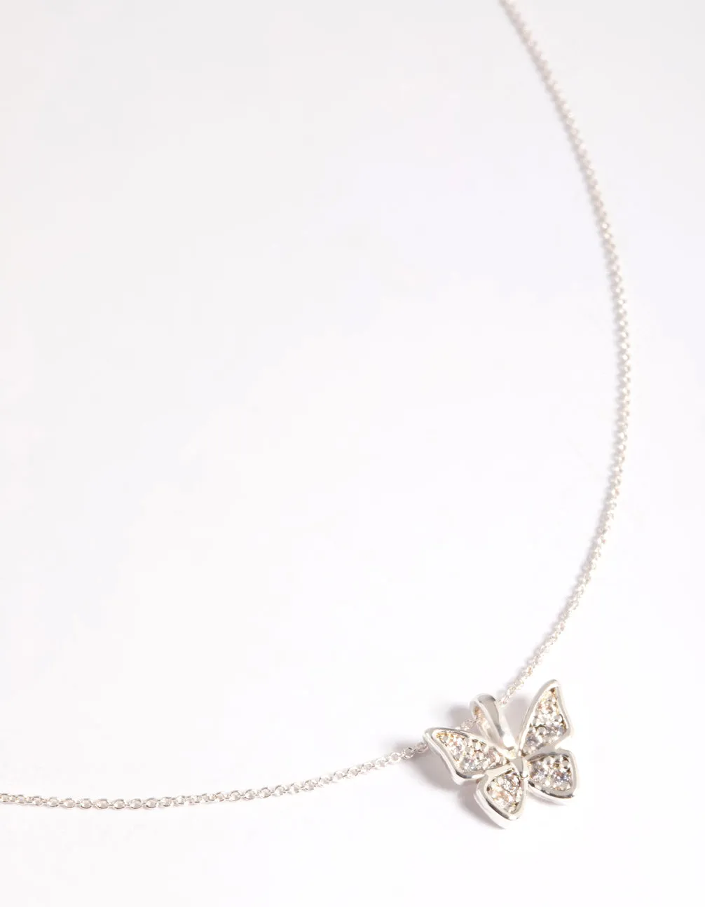 Silver Plated Brass  Pave Butterfly Necklace
