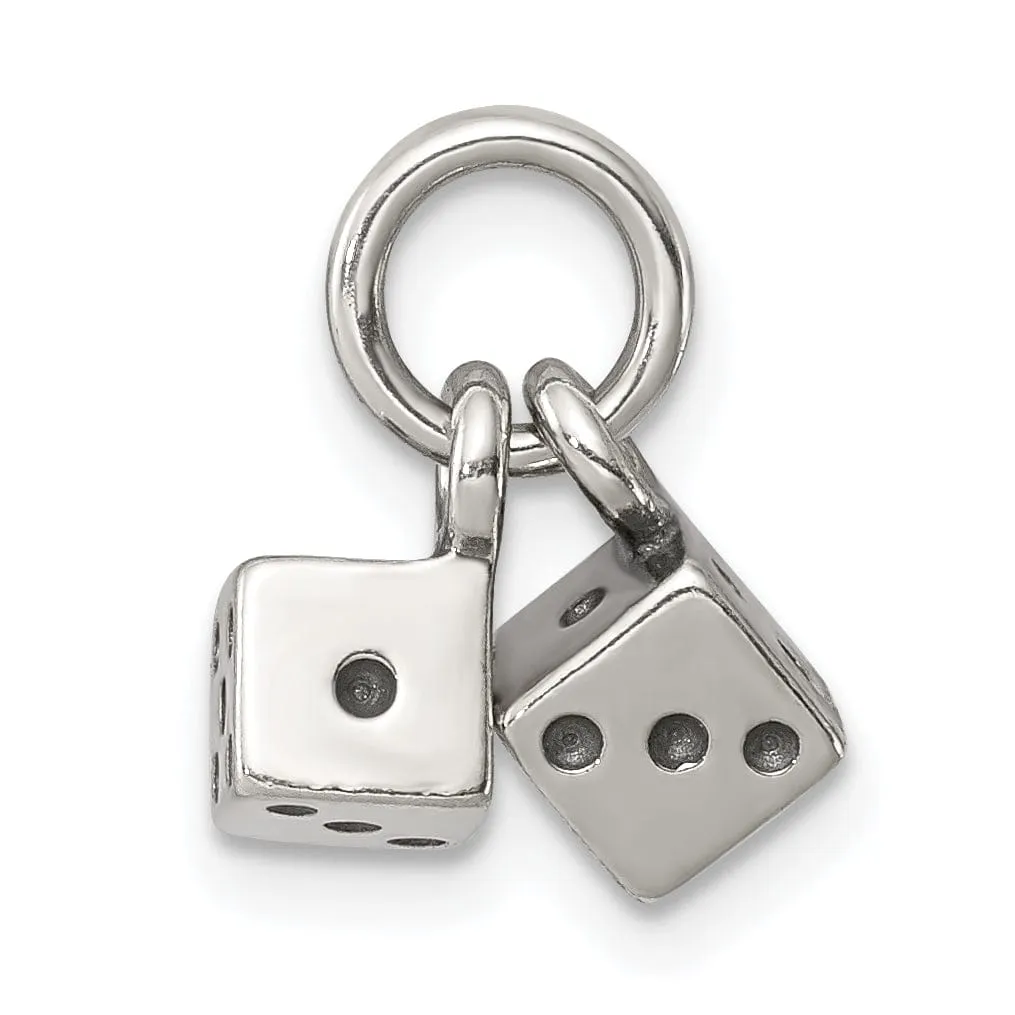 Silver Polish Antique Moveable 3-D Dice Charm