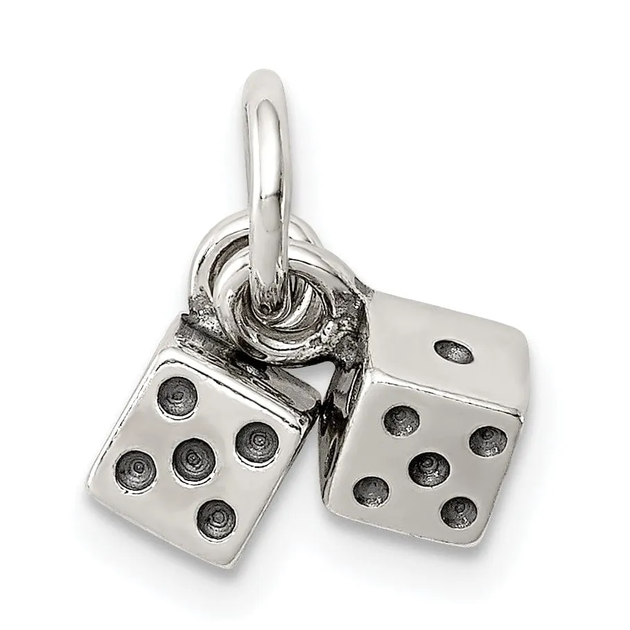Silver Polish Antique Moveable 3-D Dice Charm