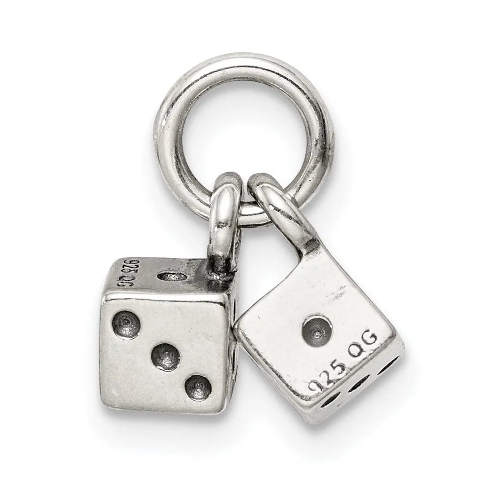 Silver Polish Antique Moveable 3-D Dice Charm