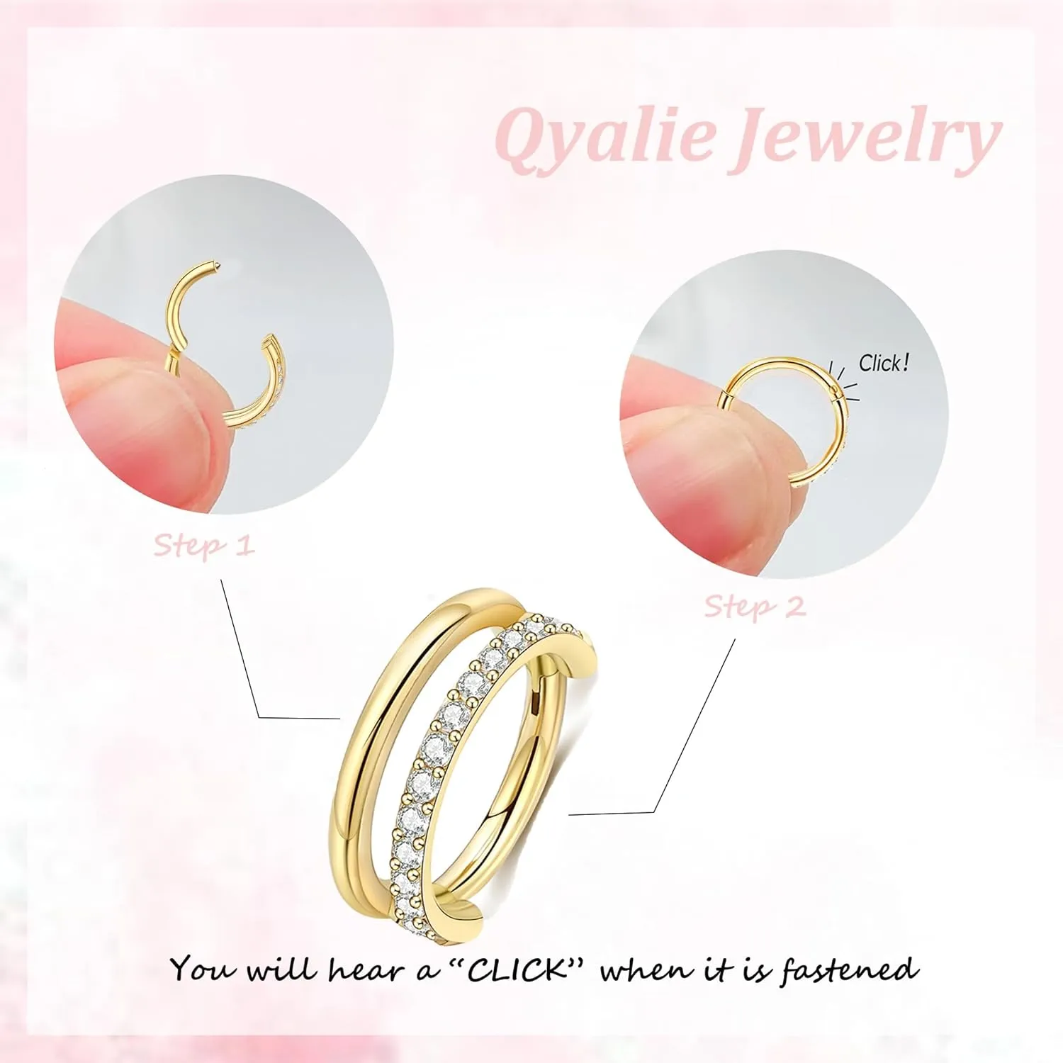 Small Cartilage Double-Hoop Helix Conch Piercing Earrings With Cubic Zirconia For Women Trendy 14K Gold Plated Titanium Surgical Stainless Steel Sets Jewelry