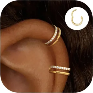 Small Cartilage Double-Hoop Helix Conch Piercing Earrings With Cubic Zirconia For Women Trendy 14K Gold Plated Titanium Surgical Stainless Steel Sets Jewelry