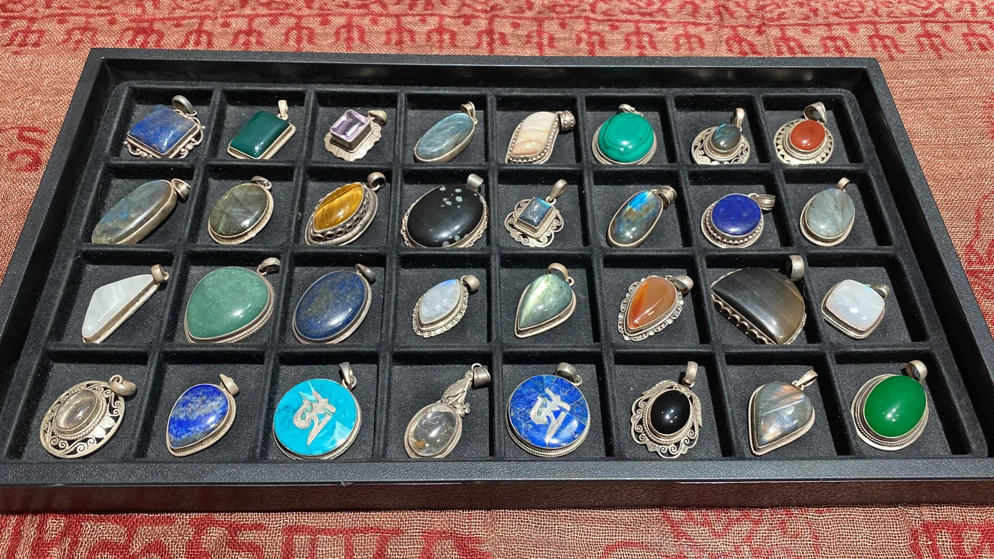 Solid .925 Sterling Silver Pendant w/ Assorted Semi-Precious Stones (XL)