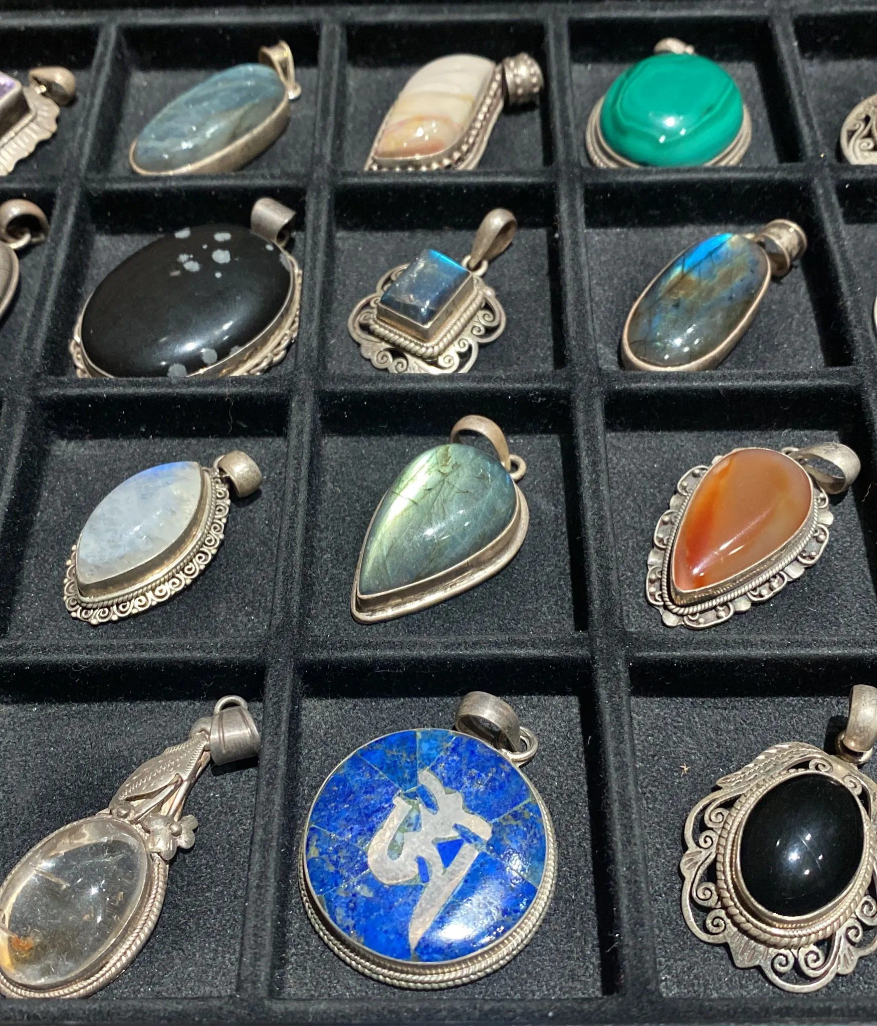 Solid .925 Sterling Silver Pendant w/ Assorted Semi-Precious Stones (XL)