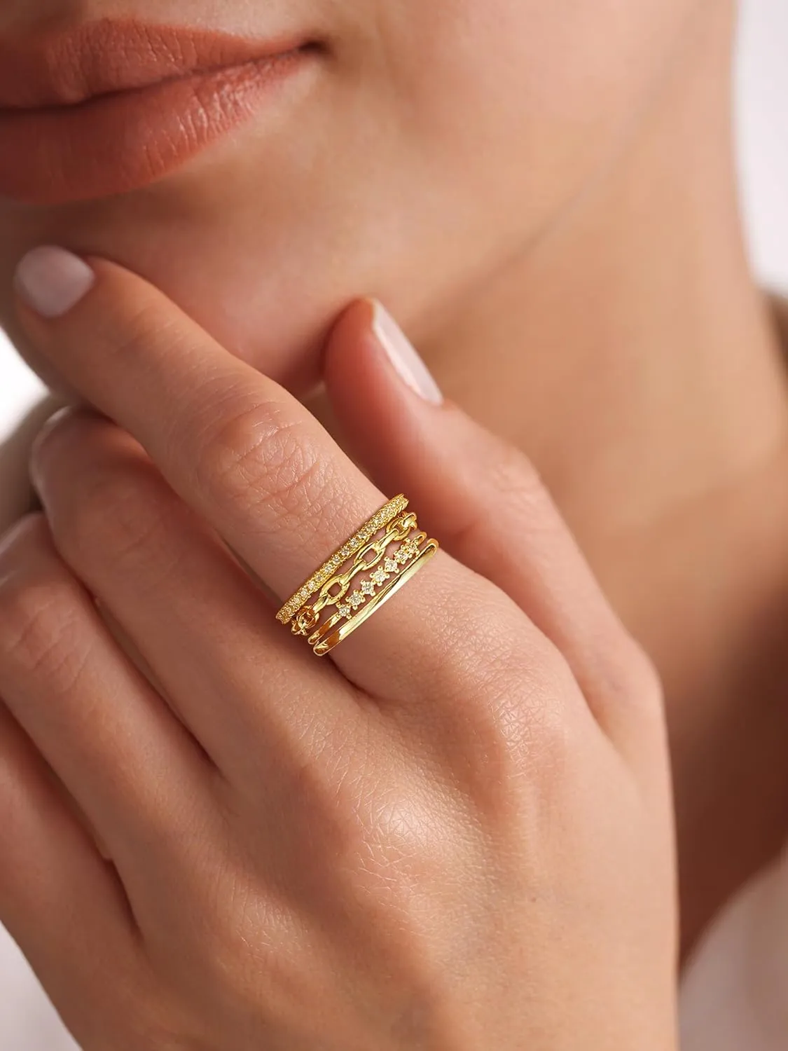Stackable Gold Rings for Women Non Tarnish Dainty Stacking Rings Set Cubic Zirconia Trendy Thin Bands Rings Jewelry for Women
