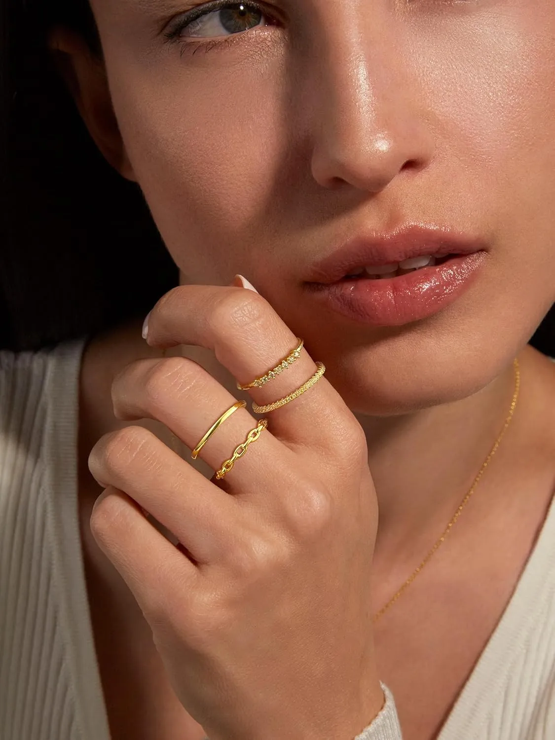 Stackable Gold Rings for Women Non Tarnish Dainty Stacking Rings Set Cubic Zirconia Trendy Thin Bands Rings Jewelry for Women