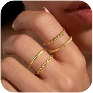 Stackable Gold Rings for Women Non Tarnish Dainty Stacking Rings Set Cubic Zirconia Trendy Thin Bands Rings Jewelry for Women