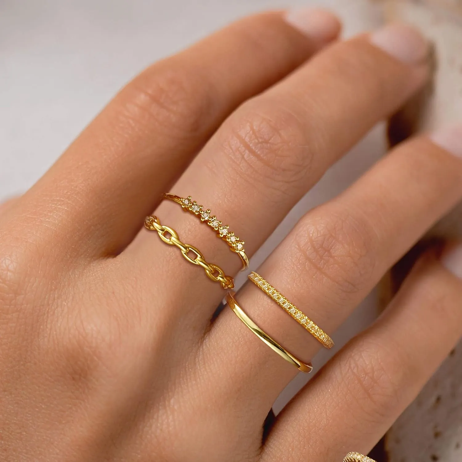 Stackable Gold Rings for Women Non Tarnish Dainty Stacking Rings Set Cubic Zirconia Trendy Thin Bands Rings Jewelry for Women