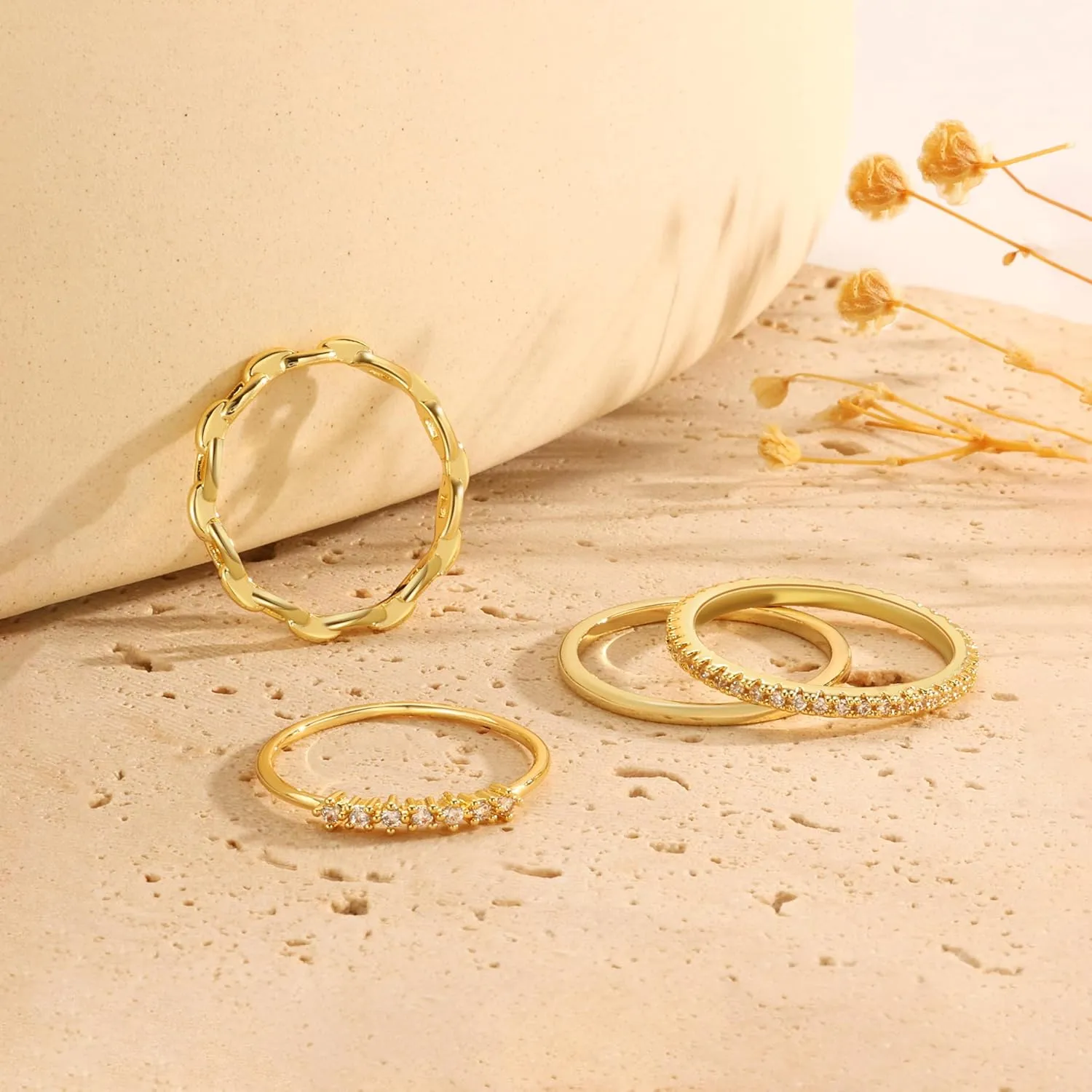 Stackable Gold Rings for Women Non Tarnish Dainty Stacking Rings Set Cubic Zirconia Trendy Thin Bands Rings Jewelry for Women