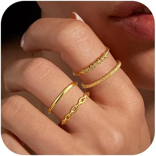 Stackable Gold Rings for Women Non Tarnish Dainty Stacking Rings Set Cubic Zirconia Trendy Thin Bands Rings Jewelry for Women