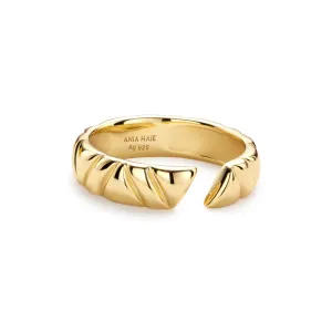 Sterling Silver & 14K Yellow Gold Plated Adjustable Twill Ring by Ania Haie