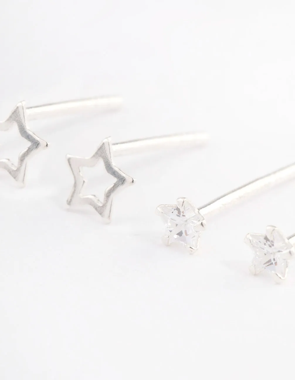Sterling Silver Diamante & Star Cut Out Earring Pack