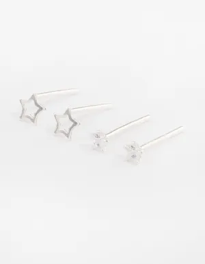Sterling Silver Diamante & Star Cut Out Earring Pack