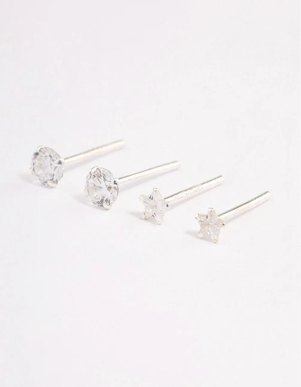 Sterling Silver Diamante & Star Stud Earring Pack
