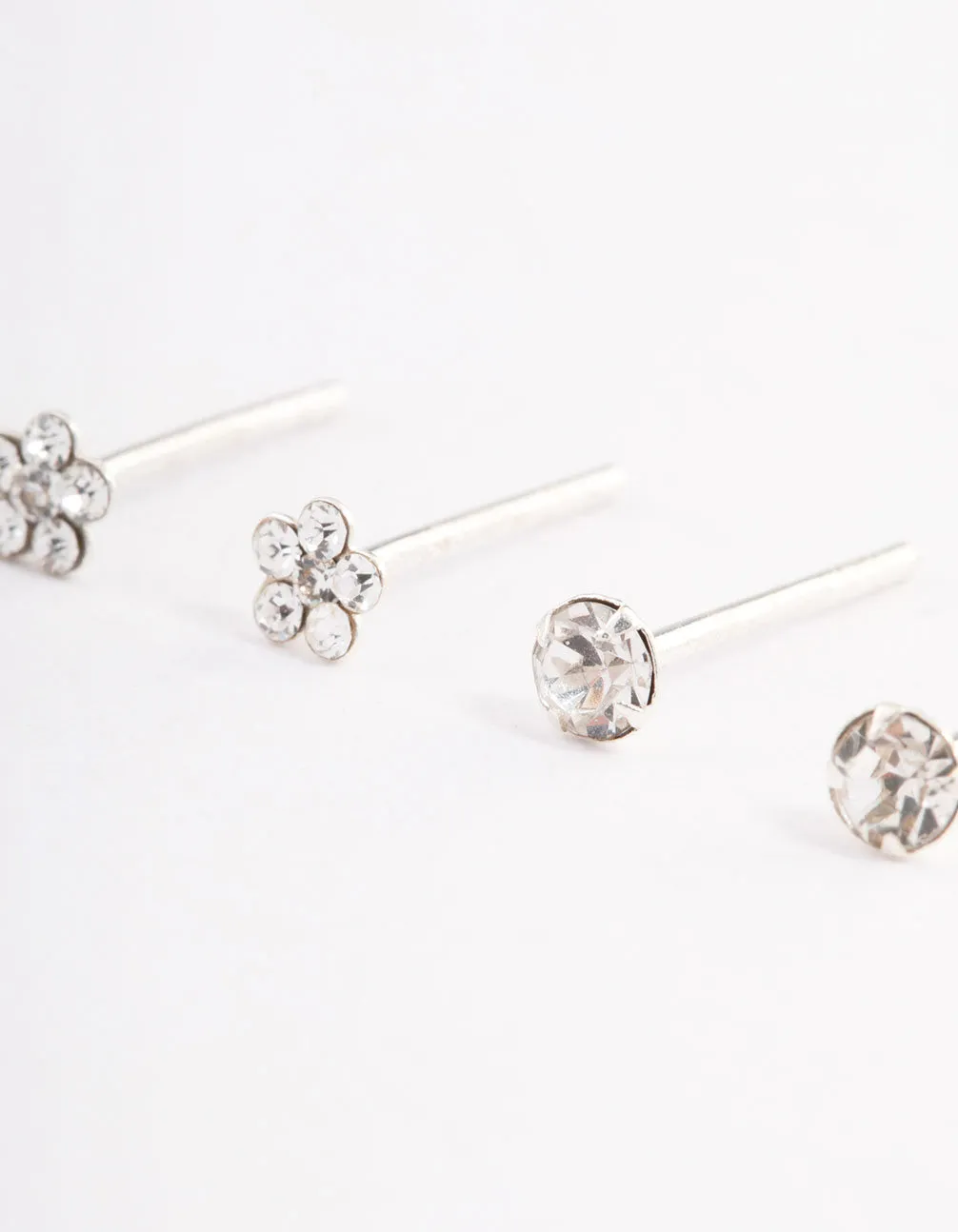 Sterling Silver Diamante Flower Stud Earring Pack