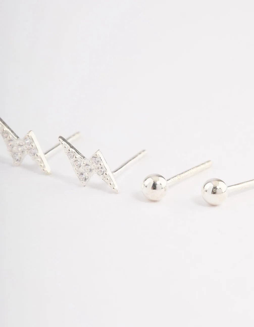 Sterling Silver Diamante Lightning Bolt Earring Pack