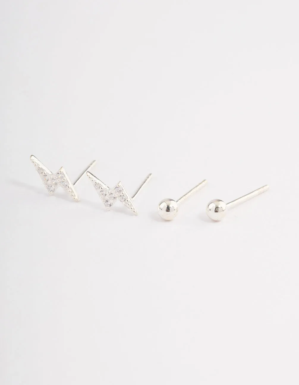 Sterling Silver Diamante Lightning Bolt Earring Pack