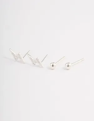 Sterling Silver Diamante Lightning Bolt Earring Pack