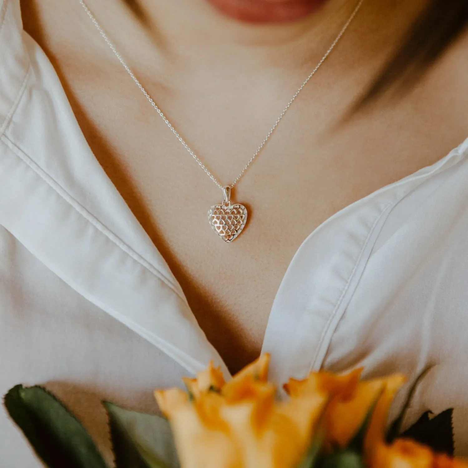 Sterling Silver Filigree Heart Design Necklace