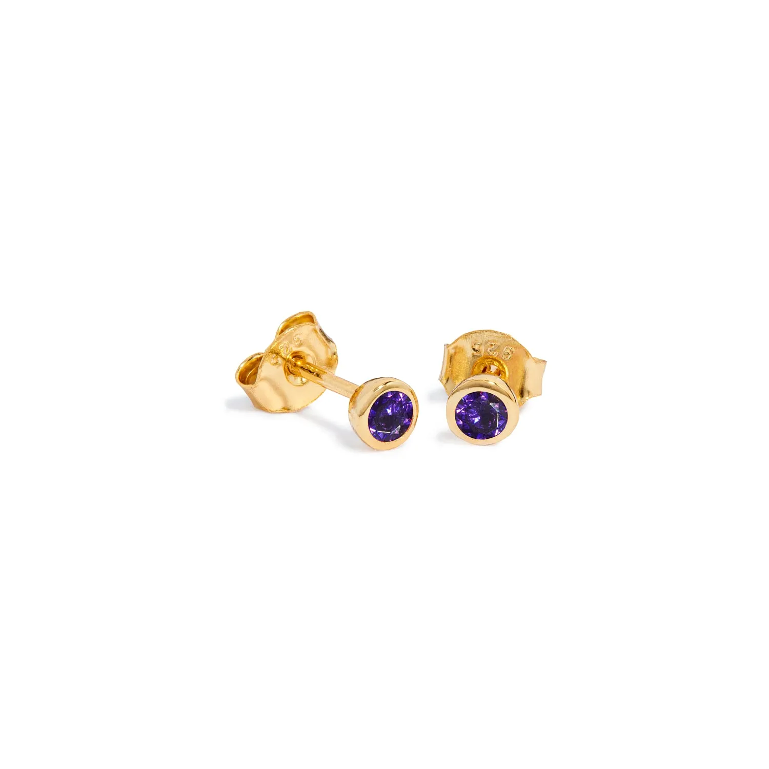Sterling Silver Mini Birthstone Stud Earrings (Gold)