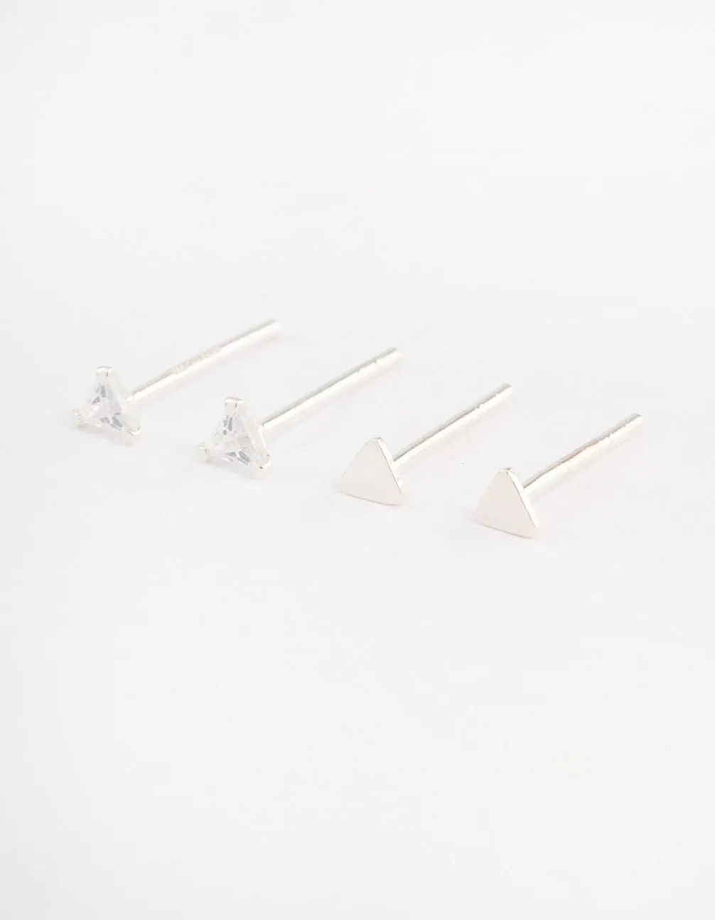 Sterling Silver Plain & Diamante Triangle Stud Earring Pack