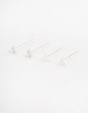 Sterling Silver Plain & Diamante Triangle Stud Earring Pack