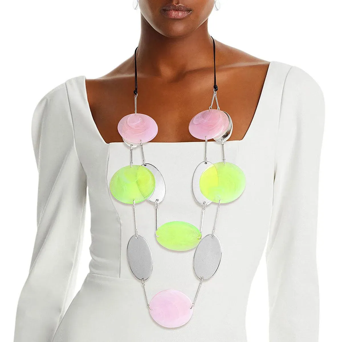 Stylish & Affordable Pink Green Silver Disc Necklace Set - Buy Today