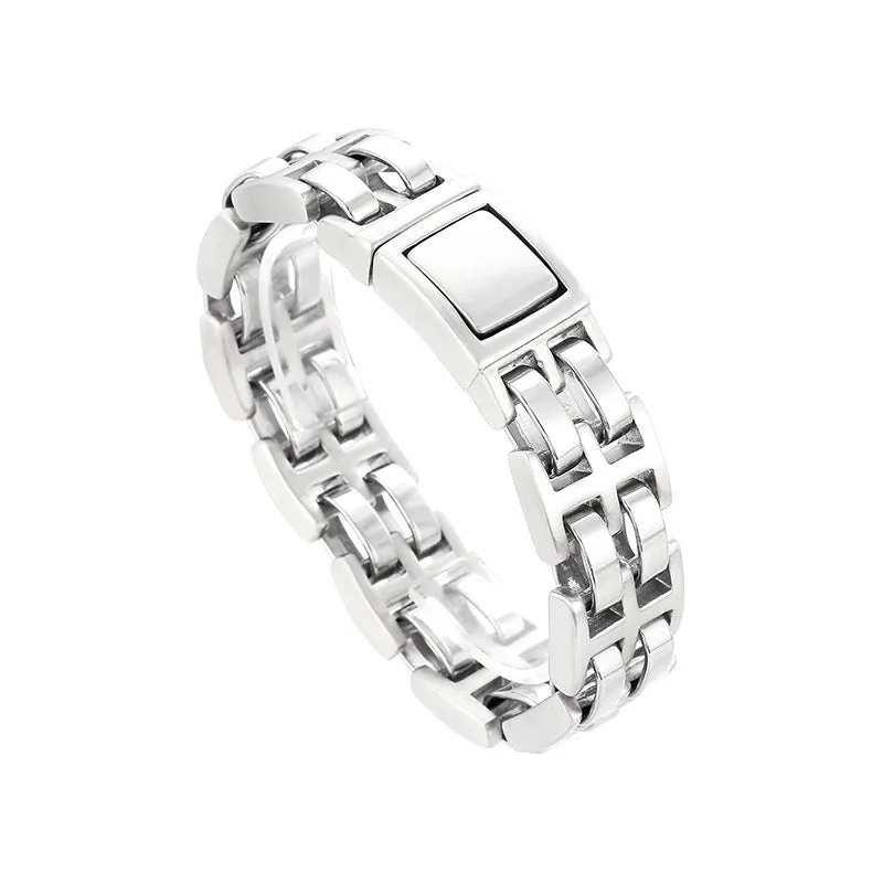 Stylish Double-Row Stainless Steel Men's Bracelet with Trendy Glossy Strap Chain
