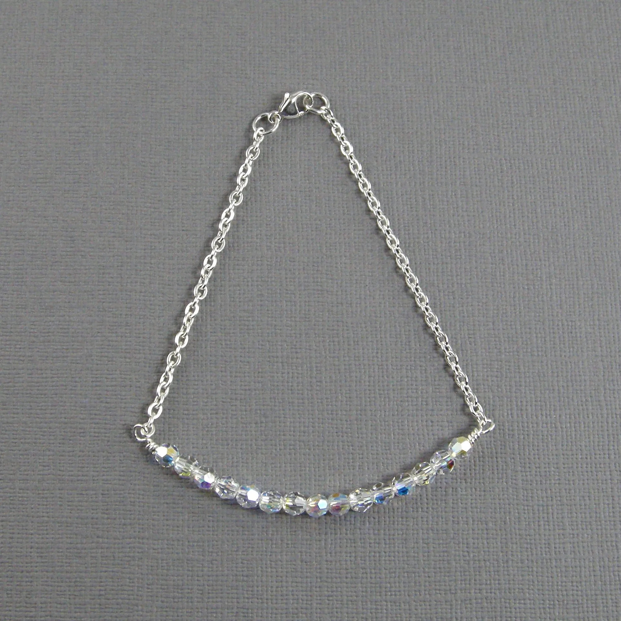 Swarovski Crystal Anklet, Clear Crystal Silver Chain Anklet
