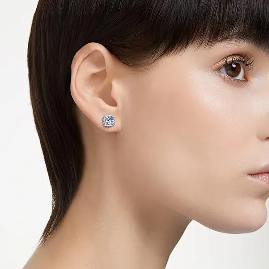 Swarovski Women's Blue Square-Cut Stone and Crystals in a Rhodium-Finished Setting March Birthstone Stud Earrings - 5660800