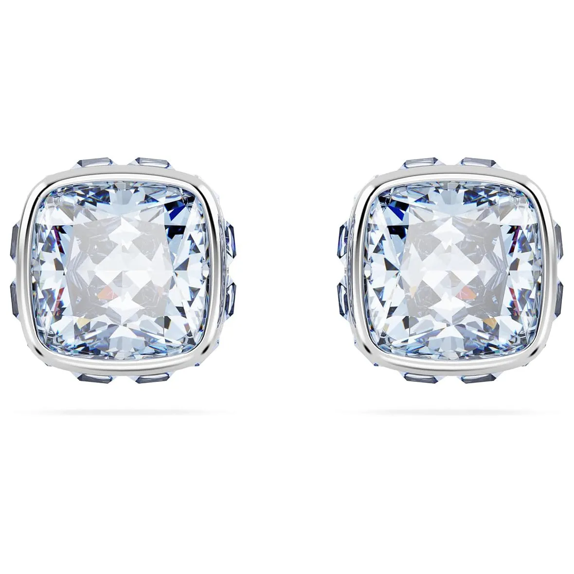 Swarovski Women's Blue Square-Cut Stone and Crystals in a Rhodium-Finished Setting March Birthstone Stud Earrings - 5660800