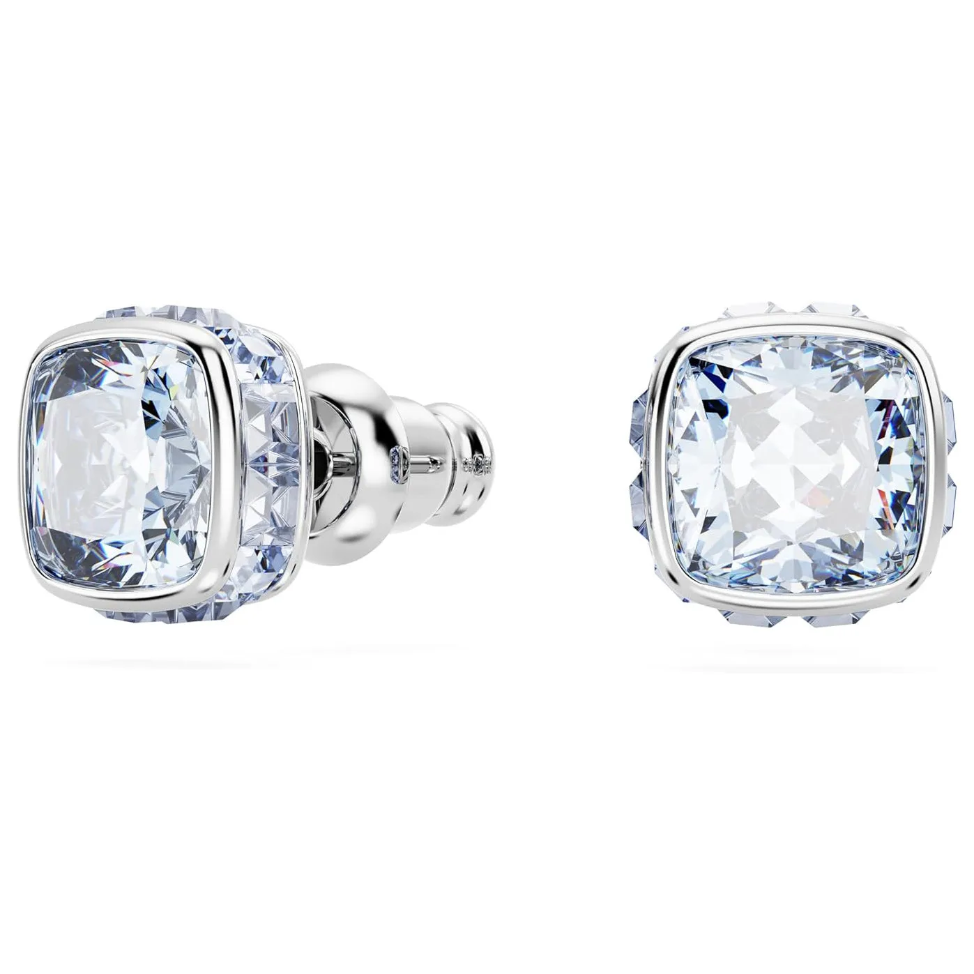 Swarovski Women's Blue Square-Cut Stone and Crystals in a Rhodium-Finished Setting March Birthstone Stud Earrings - 5660800