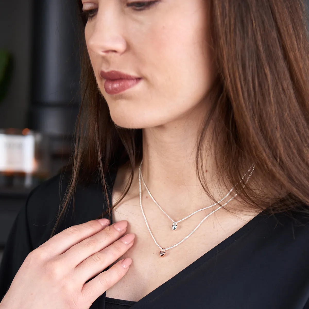 Sweetheart Silver & Solid Gold Necklace