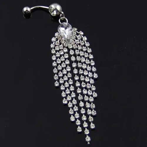 Tassels Navel Belly Button Bar Barbell Rings Rhinestone Body Piercing Jewelry Special tassels dangle rhinestone decor Navel Ring