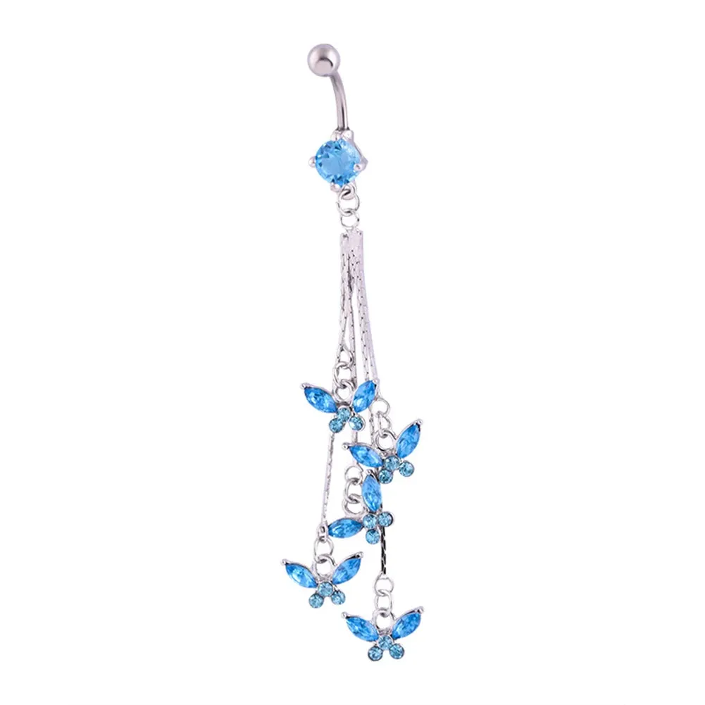 Tassels Navel Belly Button Bar Barbell Rings Rhinestone Body Piercing Jewelry Special tassels dangle rhinestone decor Navel Ring