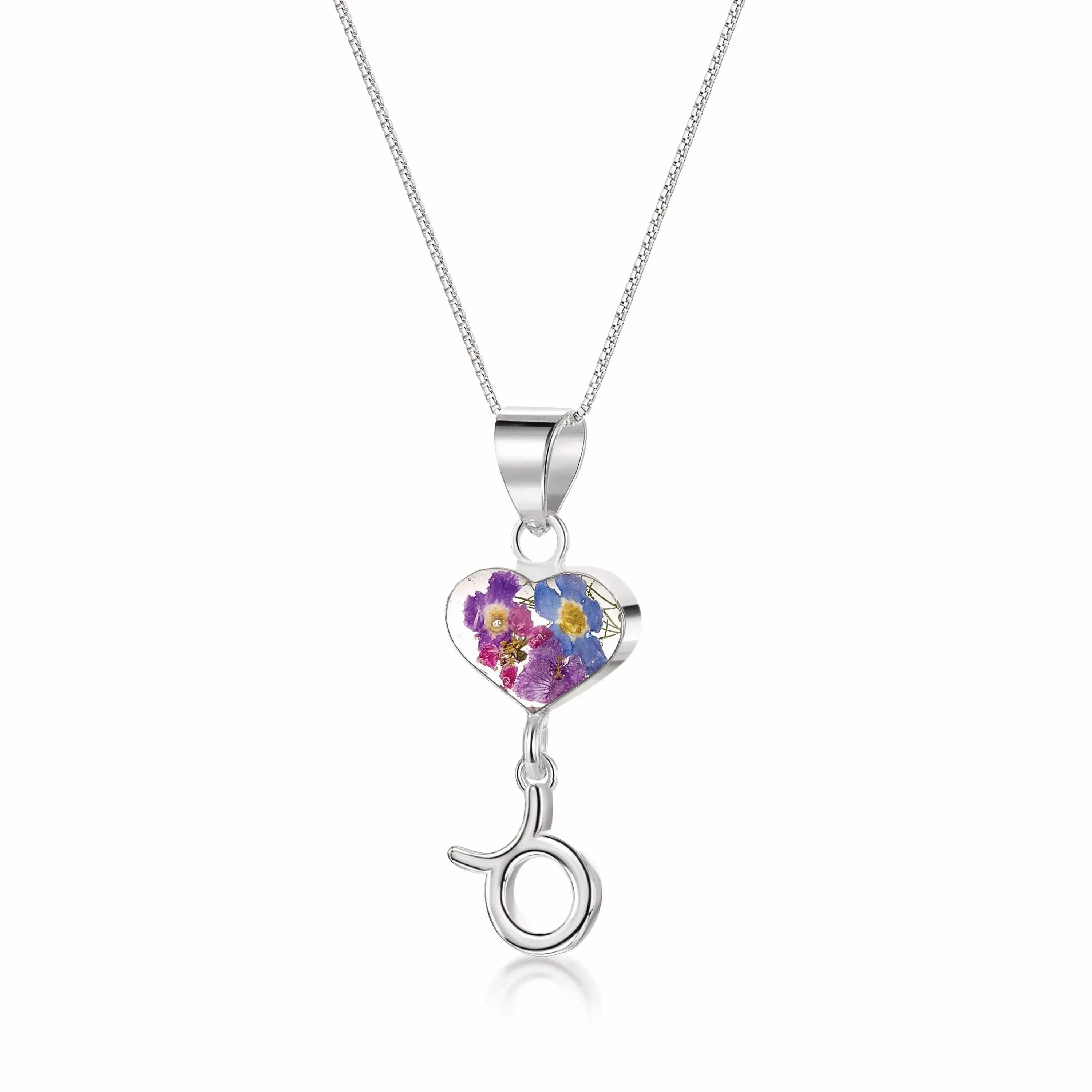 Taurus Necklace - Sterling silver pendant with real flowers & a zodiac charm.  More Options...