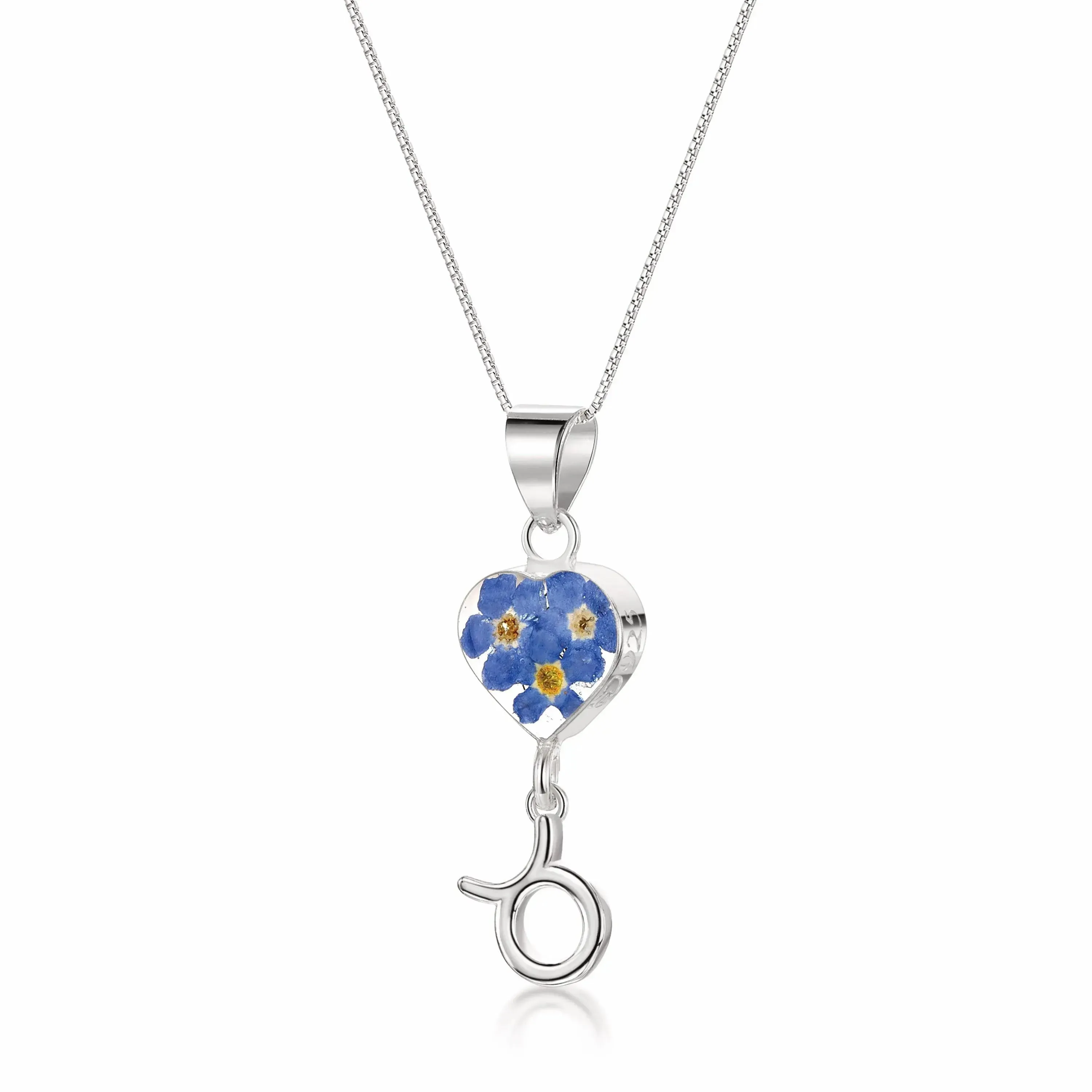 Taurus Necklace - Sterling silver pendant with real flowers & a zodiac charm.  More Options...