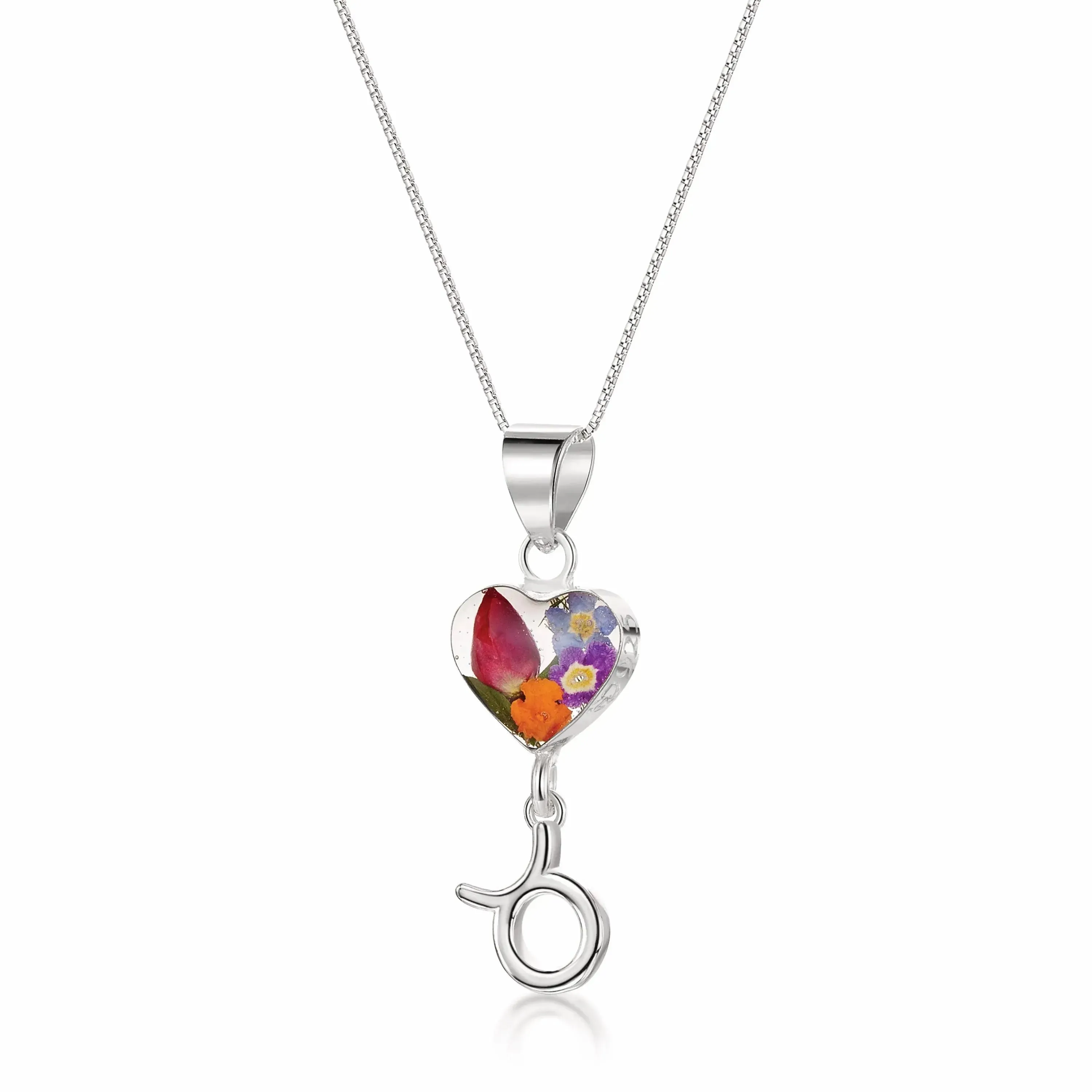 Taurus Necklace - Sterling silver pendant with real flowers & a zodiac charm.  More Options...