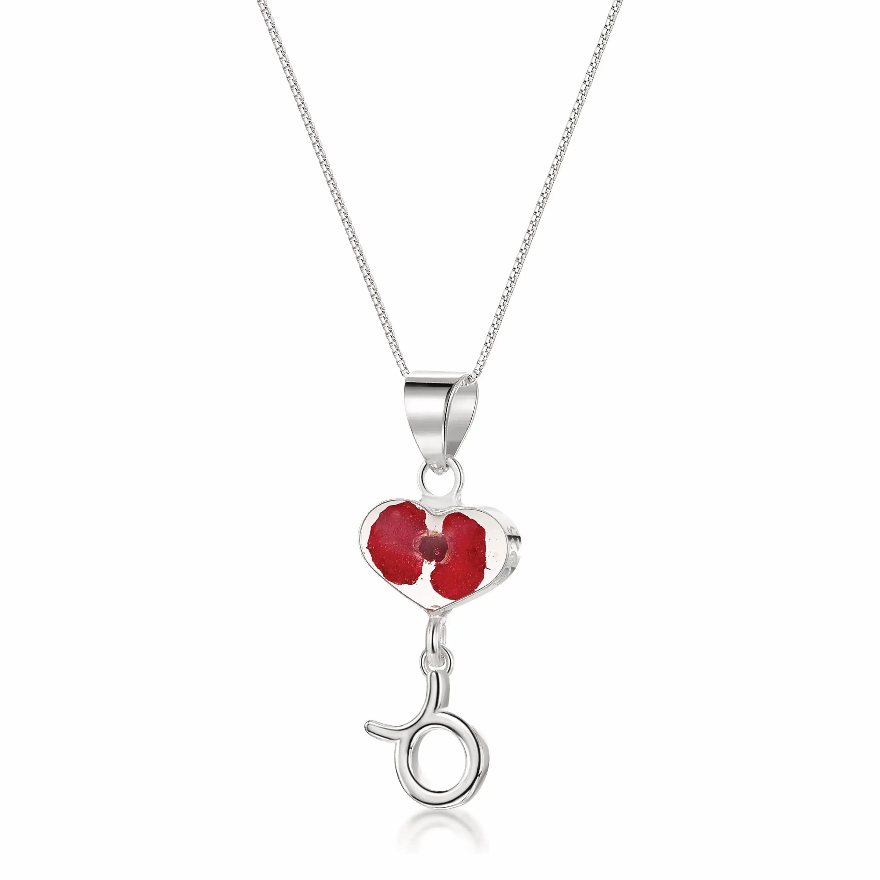 Taurus Necklace - Sterling silver pendant with real flowers & a zodiac charm.  More Options...