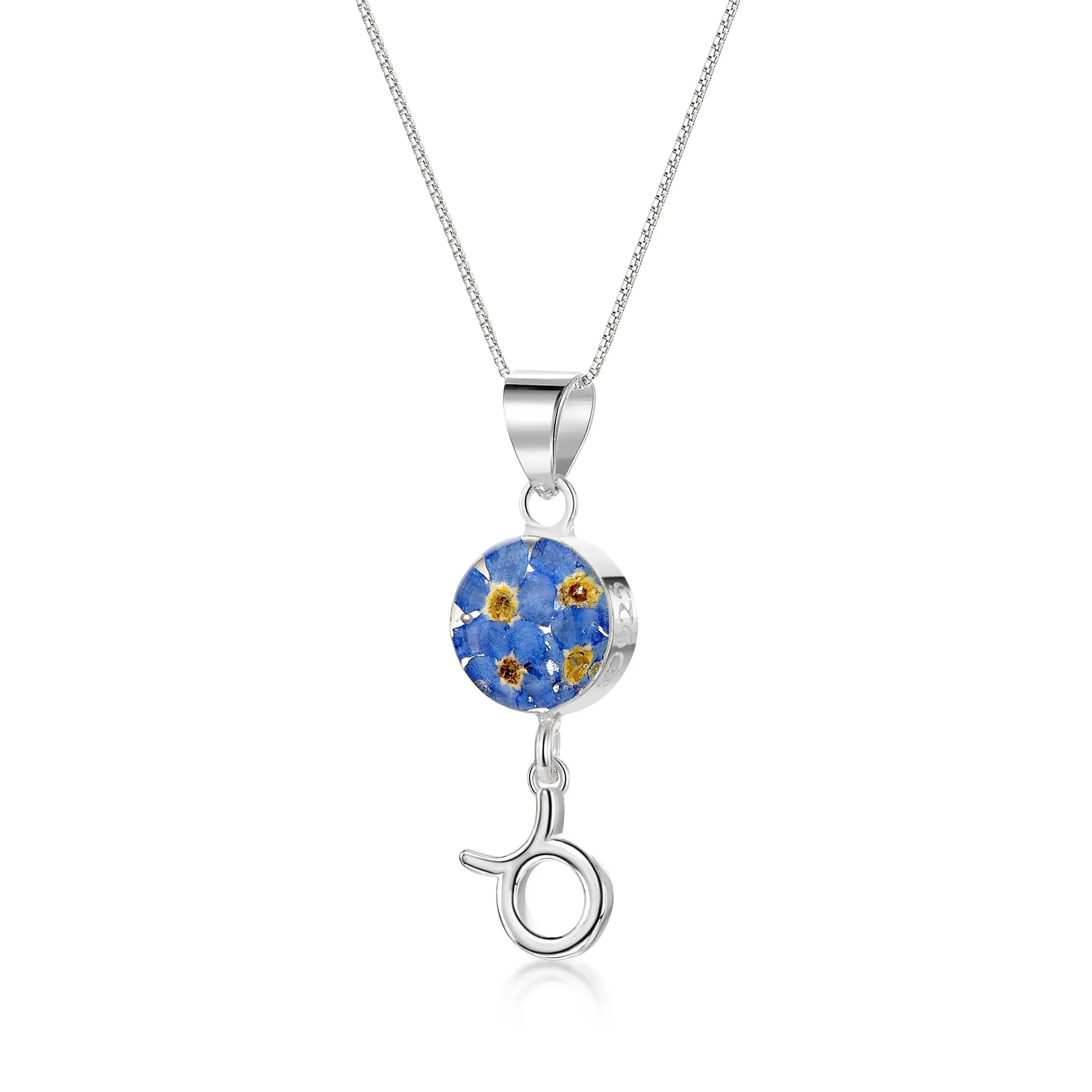 Taurus Necklace - Sterling silver pendant with real flowers & a zodiac charm.  More Options...