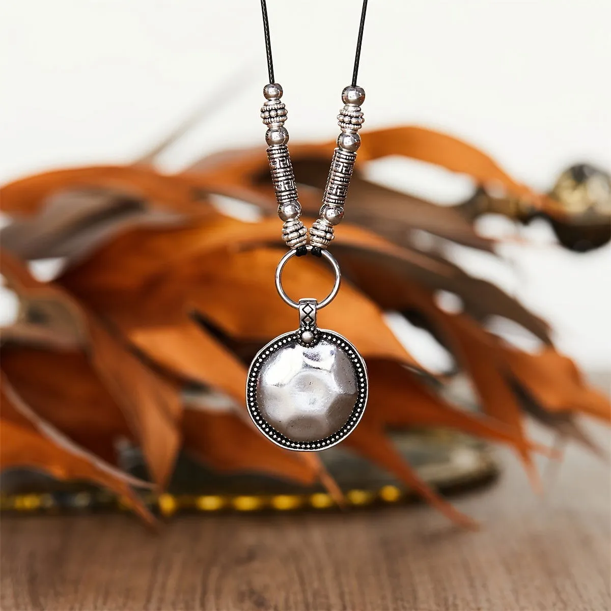 Timeless Design Silver Alloy Disc Pendant Necklace