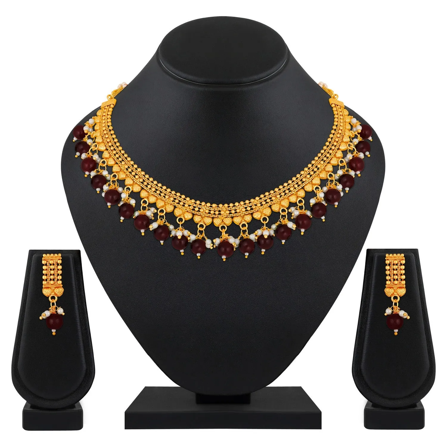 Traditional Maroon Beard Chokar Necklace Set