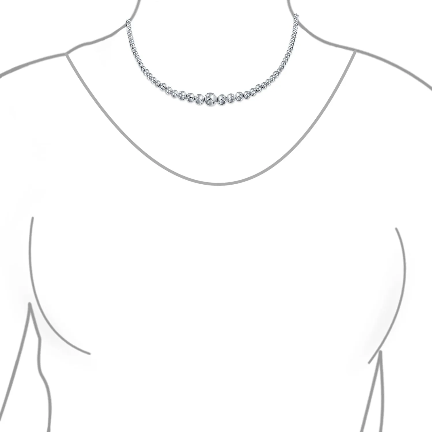 Traditional Sterling Silver Bead Ball Strand Necklace 16-18 Inch Hand Strung