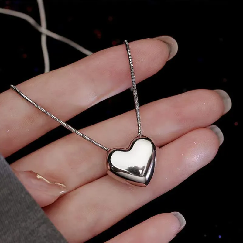 Trendy Puffed Heart silver Necklace JLTN1265